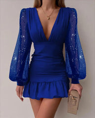 Stylish V Neck Polka Dot Mini Dress