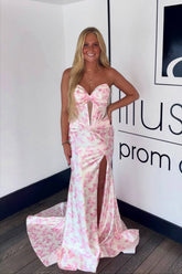 Cute Mermaid Sweetheart Keyhole Floral Prom Dress with Slit