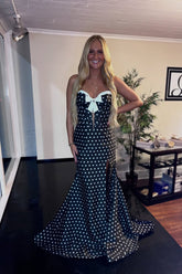 Cute Mermaid Sweetheart Black White Dot Long Prom Dress