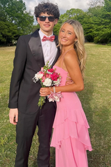 Pink Spaghetti Straps Ruffles Sleeveless Lace-Up Long Prom Dress