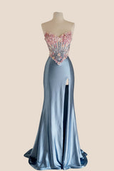 3D Flowers Pink Satin Mermaid Prom Dress