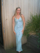 Baby Blue Sheath Spaghetti Straps Sequin Beaded Chiffon Prom Dress Wedding Guest Dress
