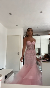Mermaid Pink Tulle Long Prom Dress, Evening Formal Dress