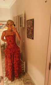 Popular Spaghetti Straps Floor Length Prom Dress New Fashion Tiered Evening Dress