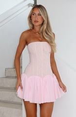 Following My Heart Strapless Mesh Mini Dress Baby Pink