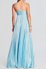 Metallic Strapless Sweetheart Pleated A-Line Long Prom Dress