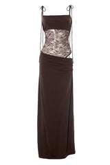 Straps Burgundy Sheer Tight Long Dress