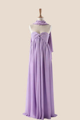 Blue Twist Empire Chiffon Long Dress with Scarf