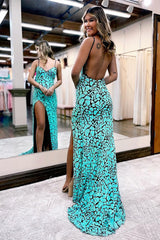 Stylish Hot Pink Spaghetti Straps Sequin Mermaid Prom Dresses