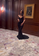 Black Strapless Mermaid Long Prom Dress Evening Gown