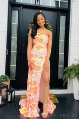 Mermaid One Shoulder Sequin Lace Long Prom Dresses with Slit